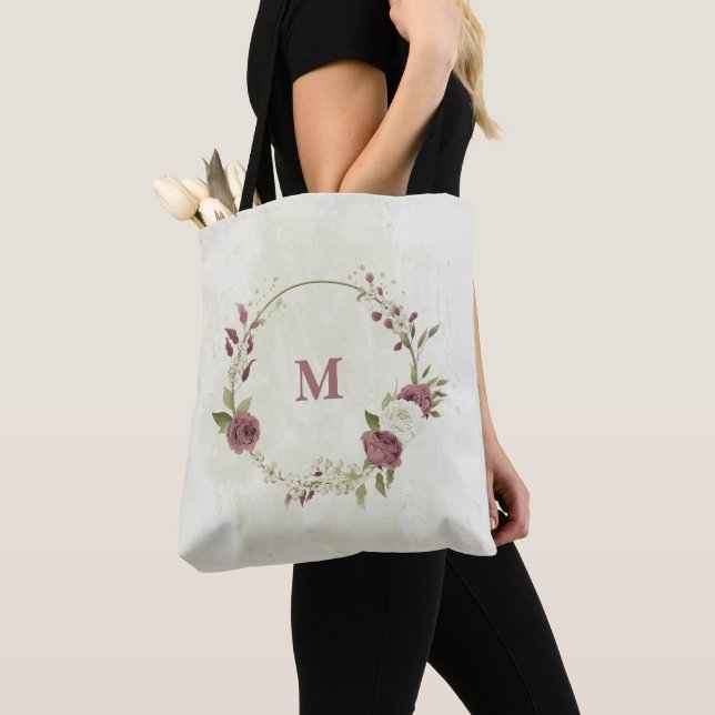 Tote Bag fleurs blanches roses poussiéreuses (De près)