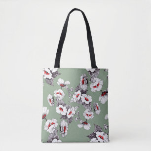 Tote Bag Fleurs blanches rouges sans joint : décoration ver