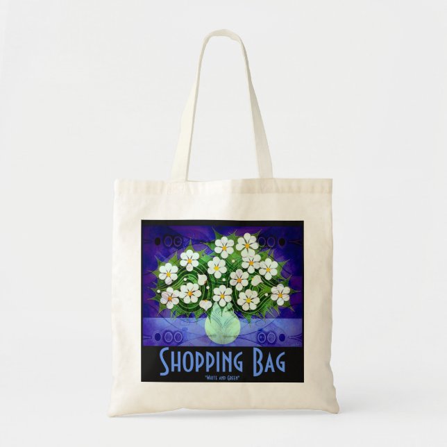 Tote Bag Fleurs blanches, vase vert Fourre-tout (Devant)