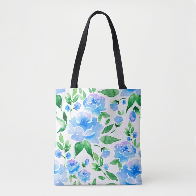 Tote Bag Fleurs bleu d'eau (Devant)