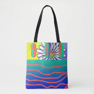 Tote Bag Fleurs Bleues Arc-en-ciel