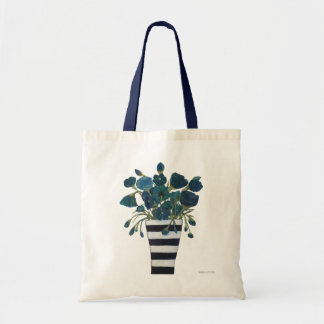 Tote Bag Fleurs bleues avec des beaux-arts rayés de vase