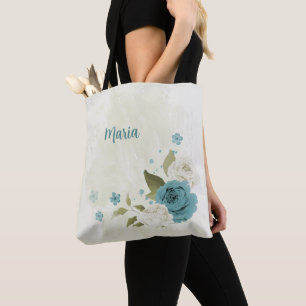 Tote Bag fleurs bleues et blanches