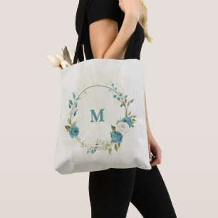 Tote Bag fleurs bleues et blanches