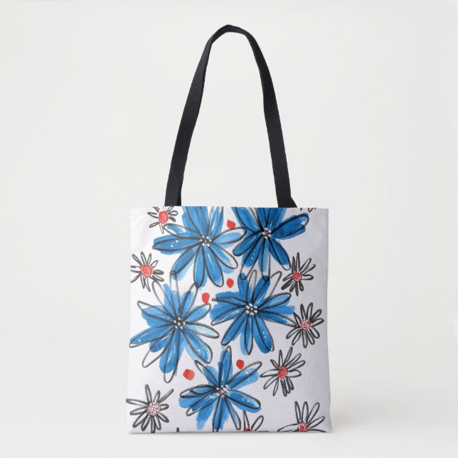Tote Bag Fleurs bleues et blanches (Devant)