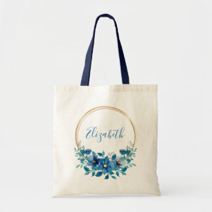 Tote Bag Fleurs bleues et dorées personnalisées
