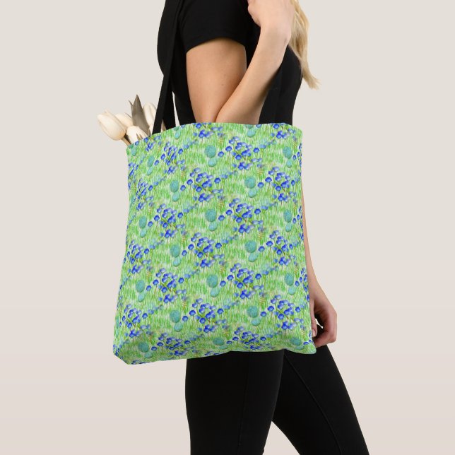 Tote Bag Fleurs Bleues Et Grass Motif D'Art Naturel (De près)
