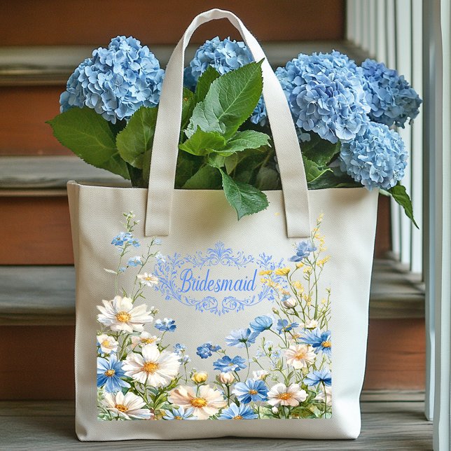 Tote Bag Fleurs Bleues Jaunes Blancs (Créateur téléchargé)