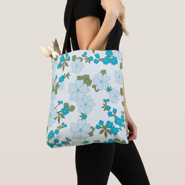 Tote Bag Fleurs Bleues, Motif Floral, Motif De Fleurs (De près)