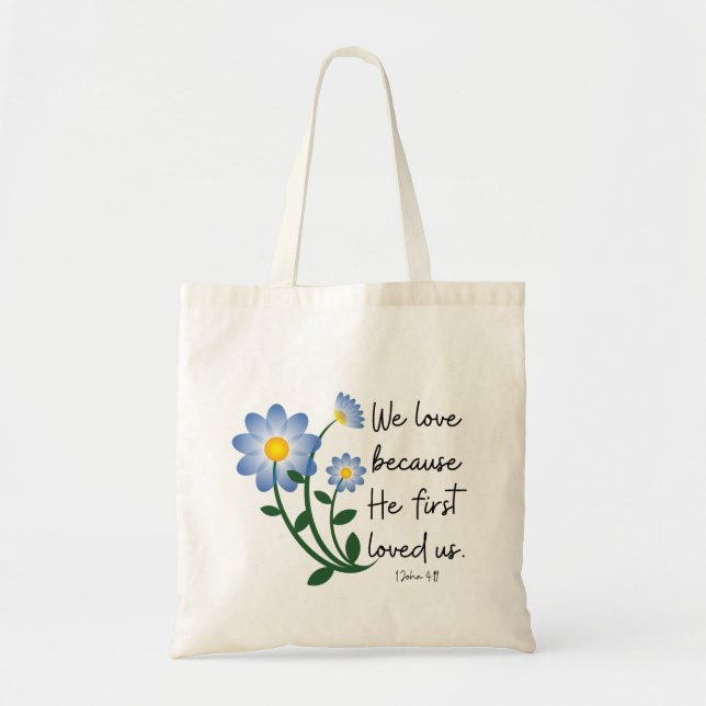Tote Bag Fleurs bleues simples ". . . Il Nous A D'Abord Aim (Devant)