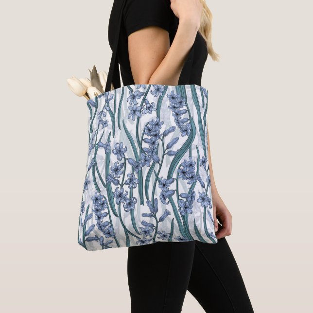 Tote Bag Fleurs Blue Hyacinth sur blanc (De près)
