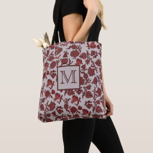 Tote Bag Fleurs Bohème Chic Floral Boho Red Grey Monogrm