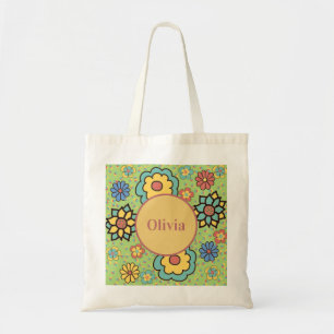 Tote Bag Fleurs bohèmes mignonnes vertes jaunes bleues