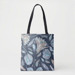 Tote Bag Fleurs Boho Chic : Aquarelle bleu foncé P