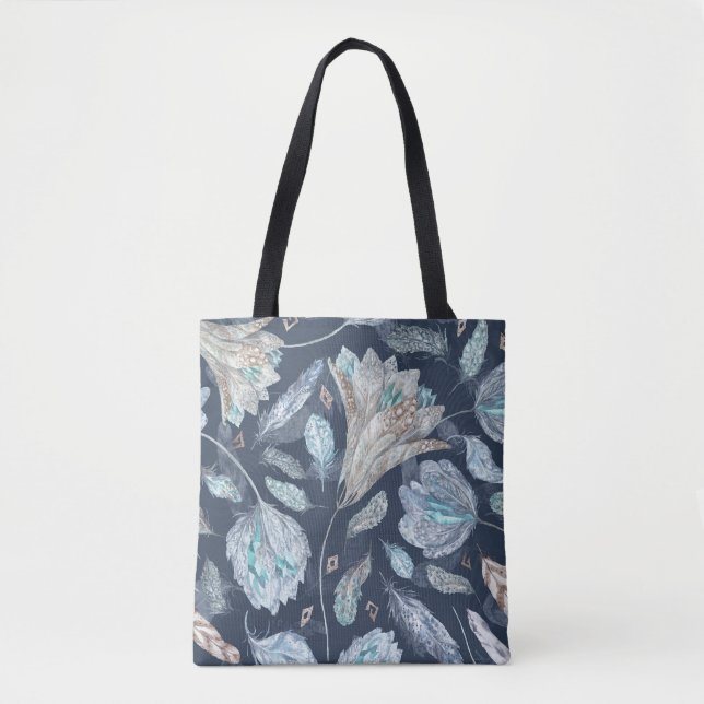 Tote Bag Fleurs Boho Chic : Aquarelle bleu foncé P (Devant)