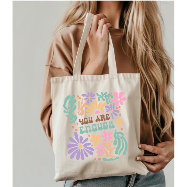 Tote Bag Fleurs Boho Rétro Vous Êtes Assez Santé Mentale (Créateur téléchargé)