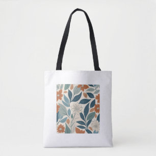 Tote Bag Fleurs Botaniques Modernes – Terracotta et Bleu