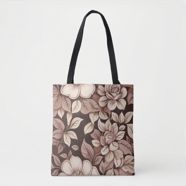 Tote Bag Fleurs botaniques sépia neutres (Devant)