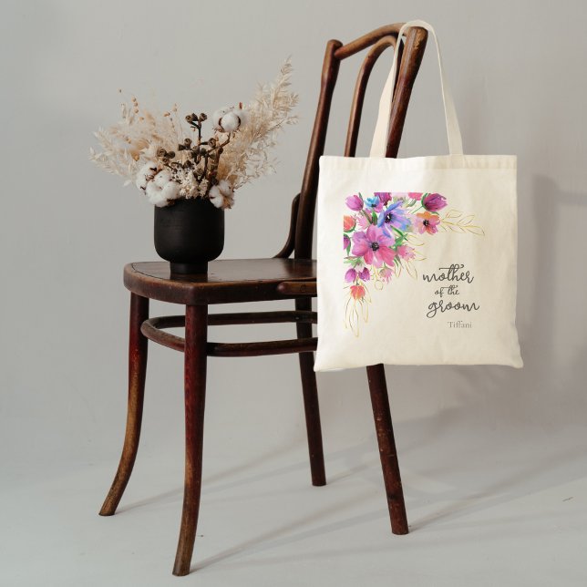 Tote Bag Fleurs Brillantes et Or Mère du Marié (Créateur téléchargé)