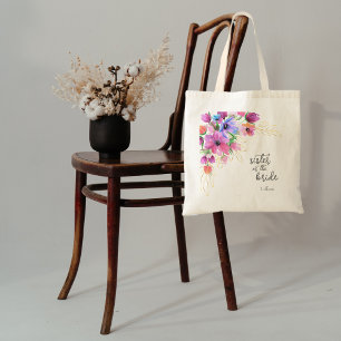 Tote Bag Fleurs Brillantes et Sœur de la Mariée en Or