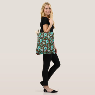 Tote Bag Fleurs Brown et bleues Retro