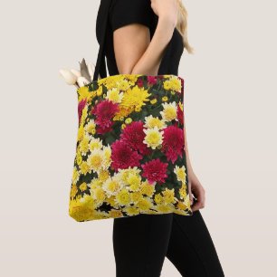 Tote Bag Fleurs Chrysanthème d'automne en or rouge