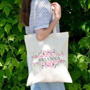 Tote Bag Fleurs Classy Colorées Bridesmaid Nom personnalisé
