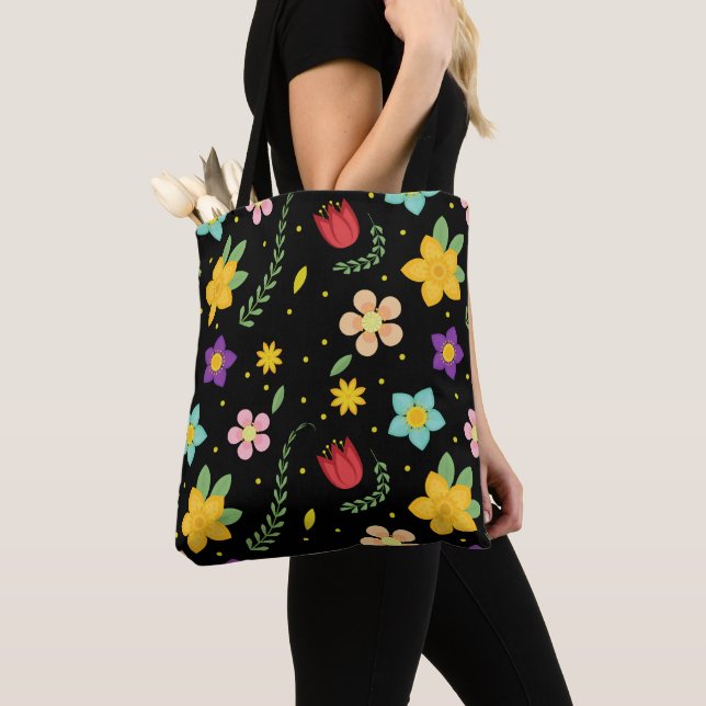 Tote Bag  Fleurs Colorées Aquarelle Mignonne     (De près)