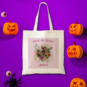 Tote Bag Fleurs colorées Brown chauves-souris