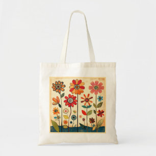 Tote Bag Fleurs colorées d'art populaire