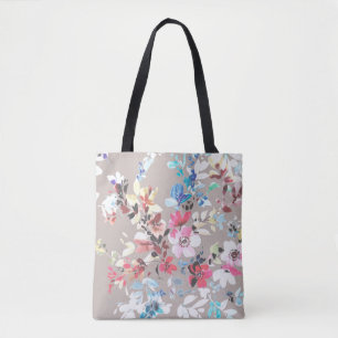 Tote Bag Fleurs colorées, design feuille et fleurs