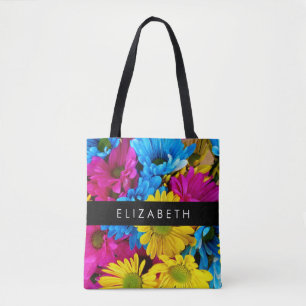 Tote Bag Fleurs colorées, Faisées, Boho, Votre Nom