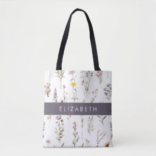 Tote Bag Fleurs colorées, Fleurs sauvages, Verdure, Votre N
