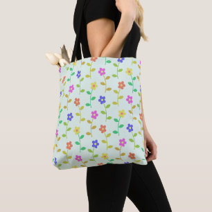 Tote Bag Fleurs Colorées, Motif Floral, Feuillage, Boho
