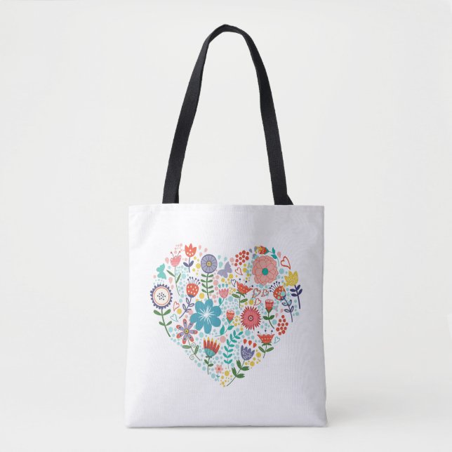 Tote Bag Fleurs colorées rétro mignonne Illustration du coe (Devant)