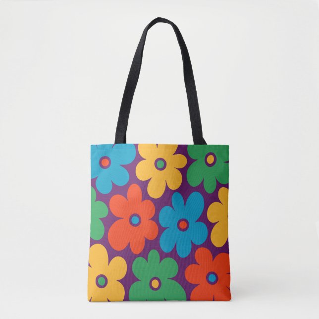 Tote Bag Fleurs colorées rétro Motif (Devant)
