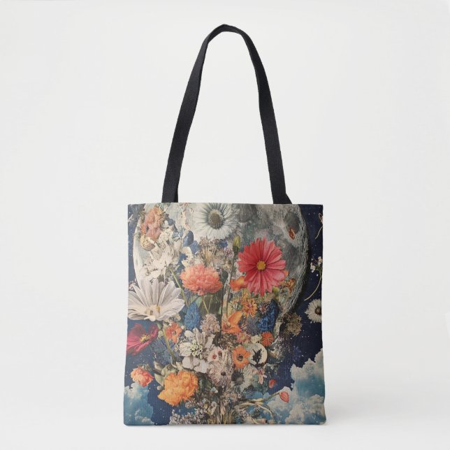 Tote Bag Fleurs colorées sous Pleine lune (Devant)