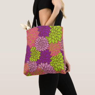 Tote Bag Fleurs Dahlia, Fleurs Colorées, Motif Floral