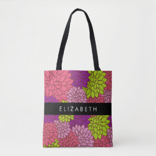 Tote Bag Fleurs Dahlia, Fleurs Colorées, Votre Nom
