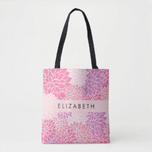 Tote Bag Fleurs Dahlia Roses, Motif De Fleurs, Votre Nom