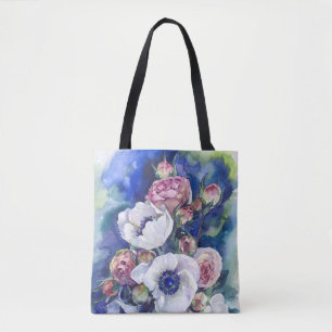 Tote Bag Fleurs d'aquarelle anémone roses d'illustration fl