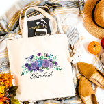 Tote Bag Fleurs d'aquarelle bleu pourpre Bridesmaid Cadeau<br><div class="desc">Cette conception a été créée par art numérique. Elle peut être personnalisée en cliquant sur le bouton personnaliser et en modifiant la couleur, en ajoutant un nom, des initiales ou vos mots préférés. Contactez-moi à l'adresse colorflowcreations@gmail.com si vous souhaitez que ce design soit disponible sur un autre produit. Achetez ma...</div>