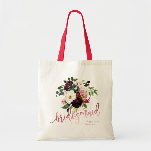 Tote Bag Fleurs d'aquarelle de Bourgogne rousse Cadeau de B (Devant)