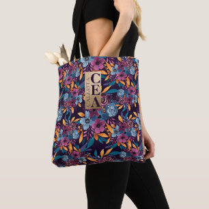 Tote Bag Fleurs d'aquarelle de la moutarde de la marine de 