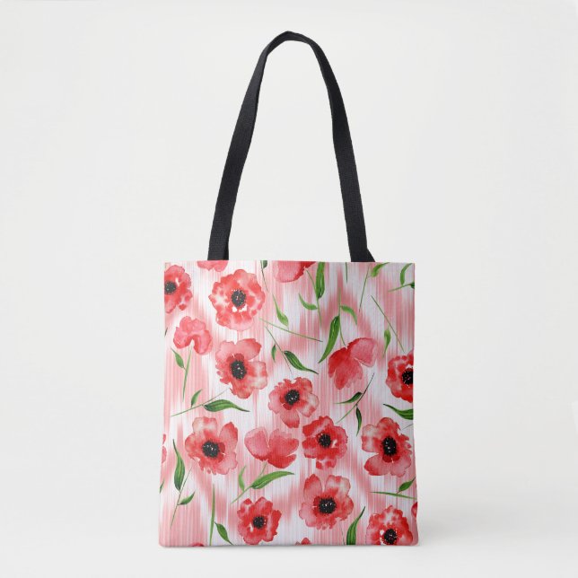 Tote Bag Fleurs d'aquarelle : ikat de pavot. (Devant)