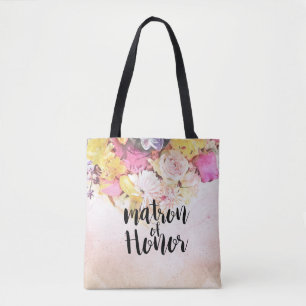 Tote Bag Fleurs d'aquarelle modernes Mariage Matron d'honne