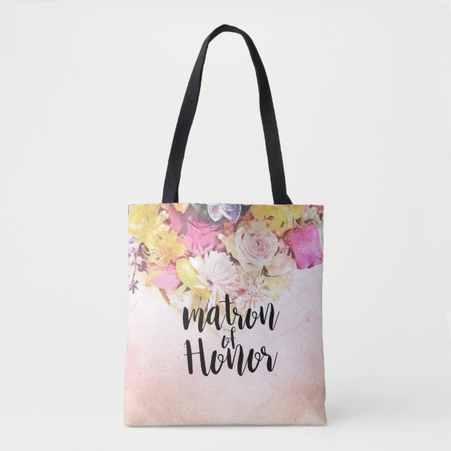 Tote Bag Fleurs d'aquarelle modernes Mariage Matron d'honne (Devant)