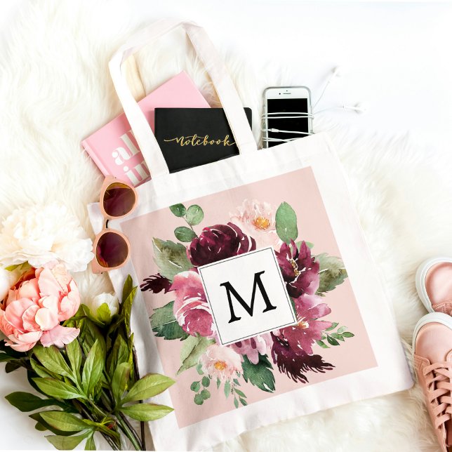 Tote Bag Fleurs d'aquarelle modernes Monogrammes (Créateur téléchargé)
