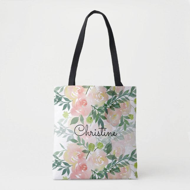 Tote Bag fleurs d'aquarelle romantique motif (Devant)