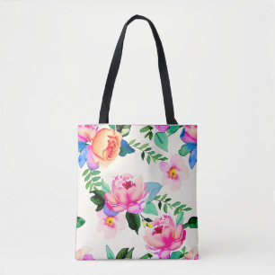 Tote Bag fleurs d'aquarelle rose
